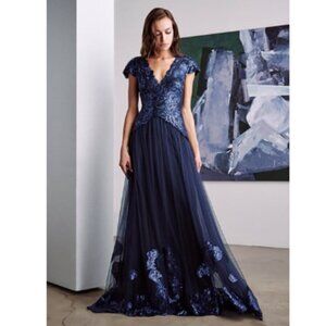 NWT Haidee Floral Sequin Embroidered Tulle Gown